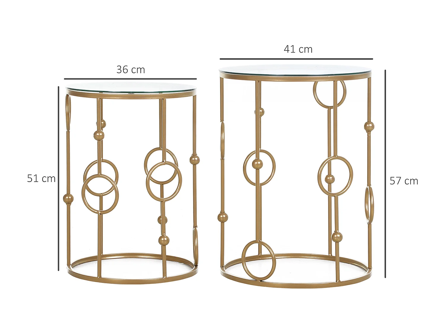 Set 2 pezzi tavolini da caffè in metallo e vetro temperato