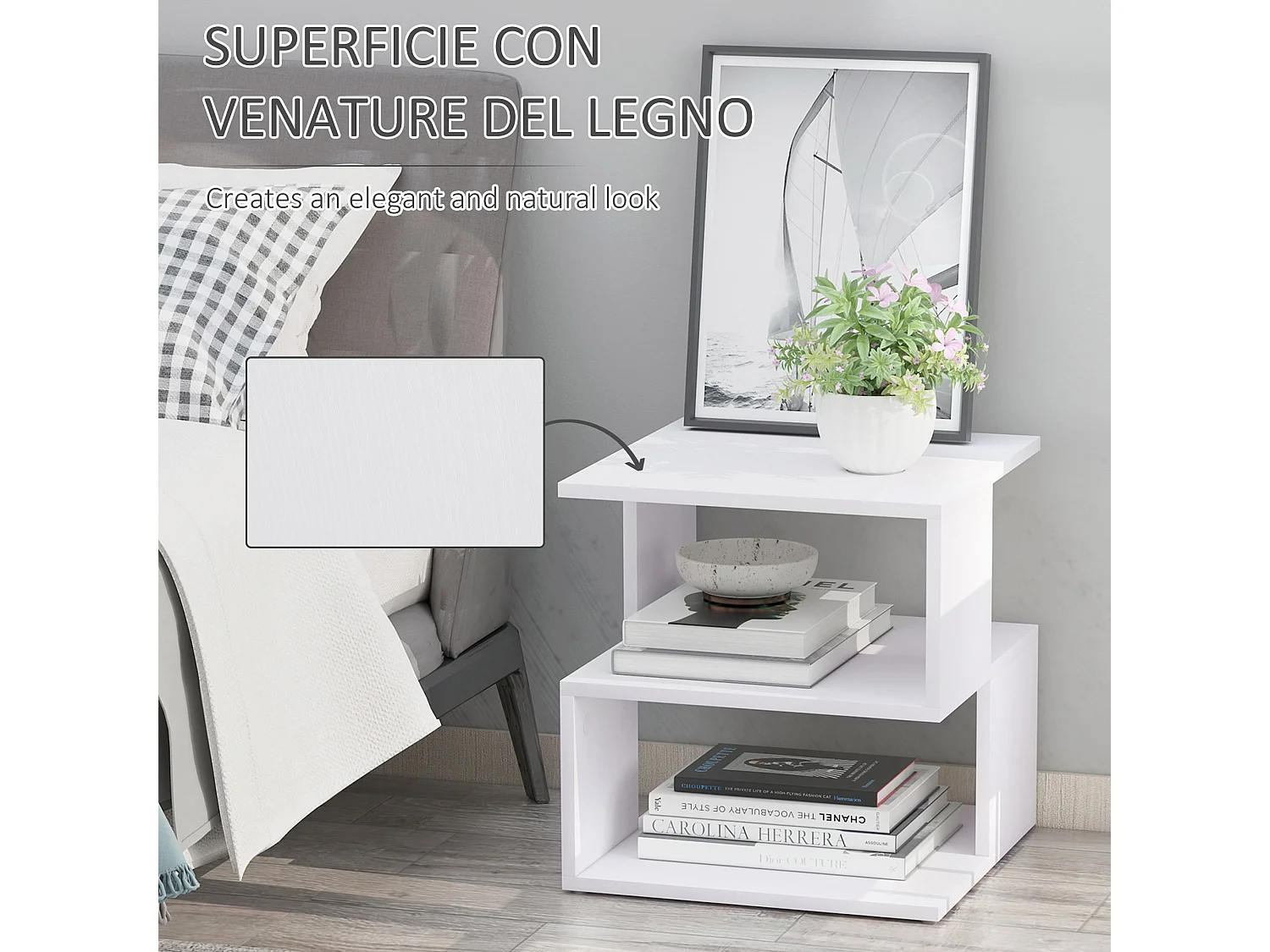 Tavolino da caffè 2 ripiani in legno bianco