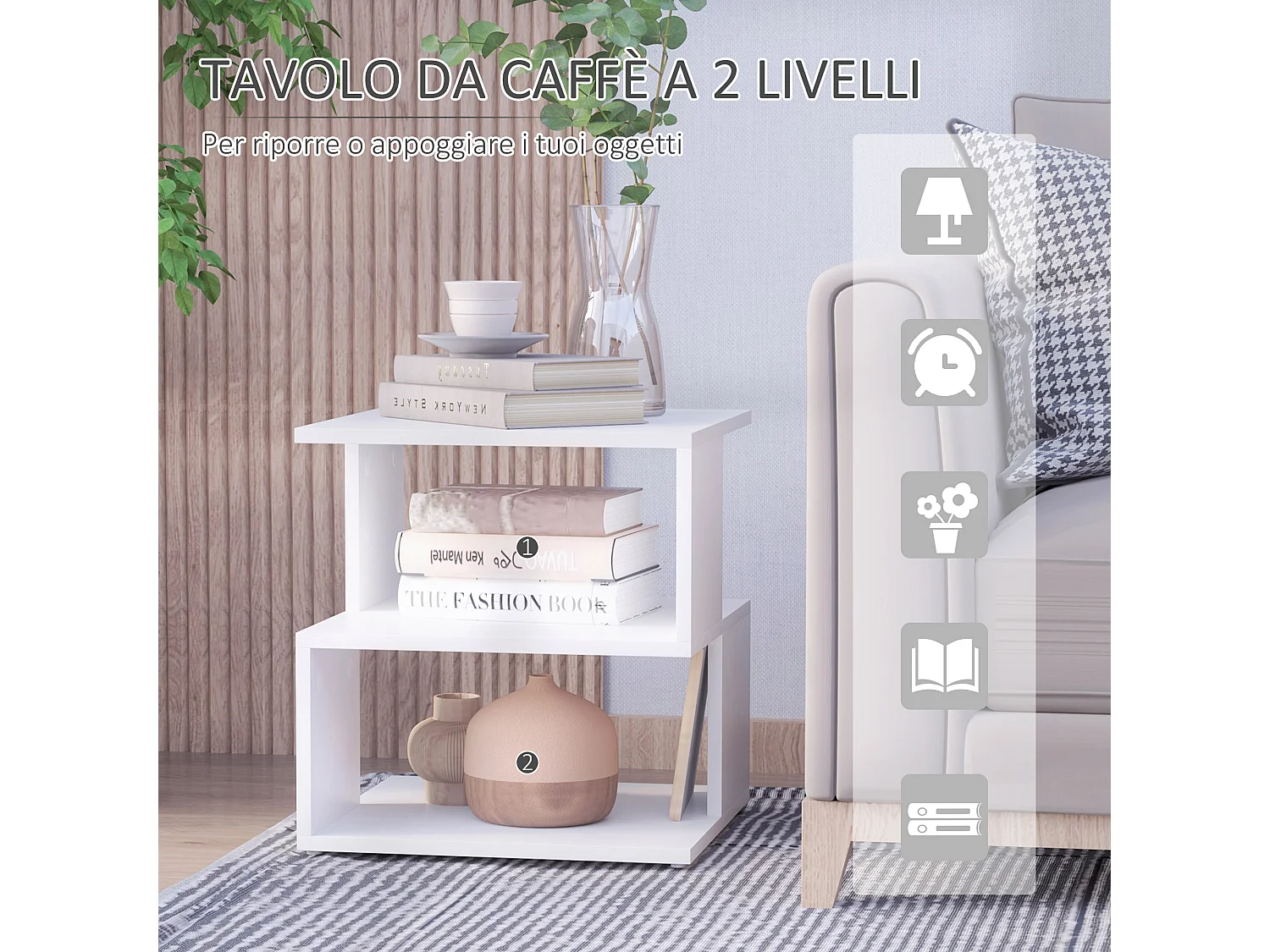 Tavolino da caffè 2 ripiani in legno bianco