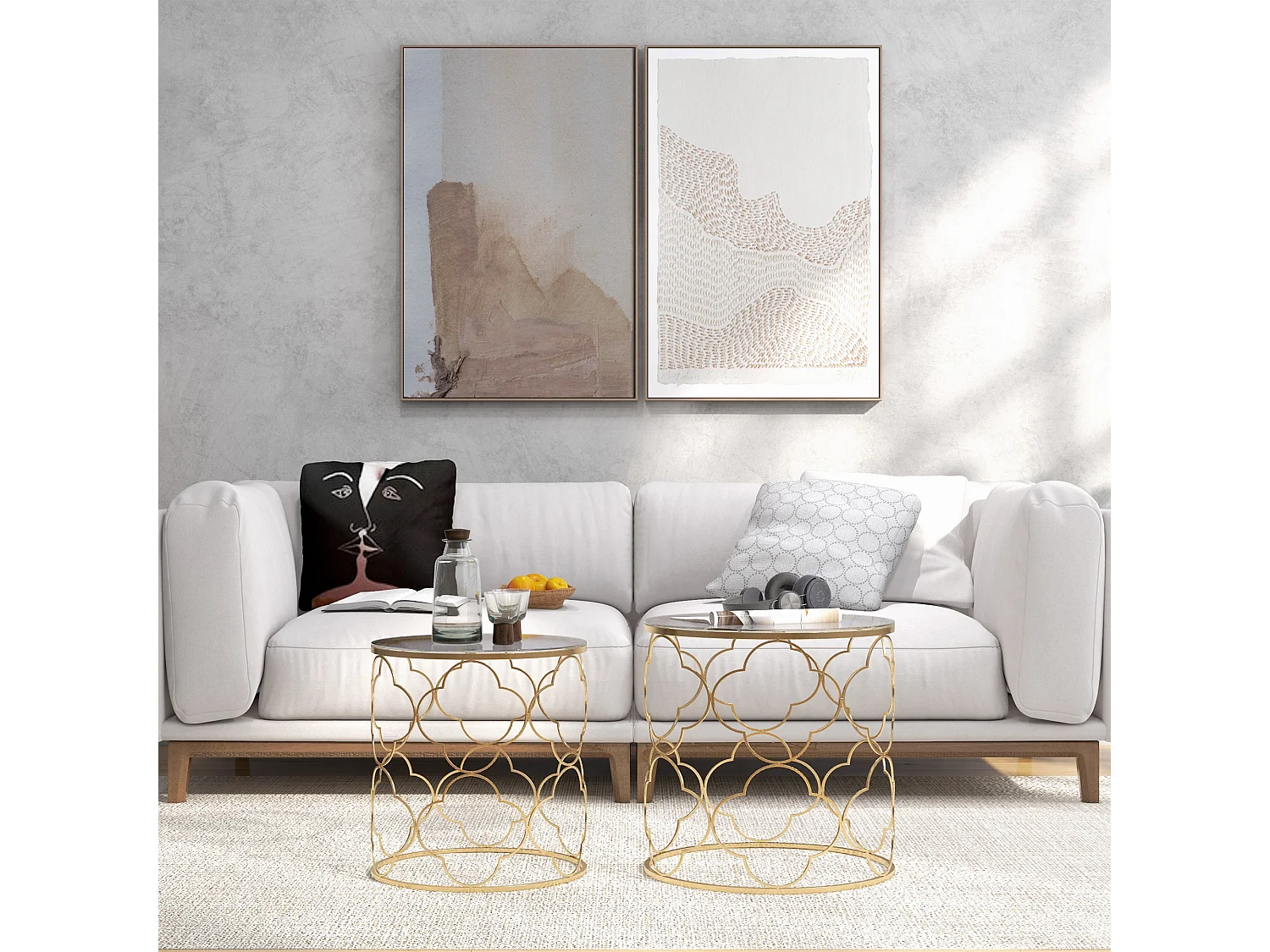 Set 2 tavolini da caffè impilabili art deco in metallo e vetro