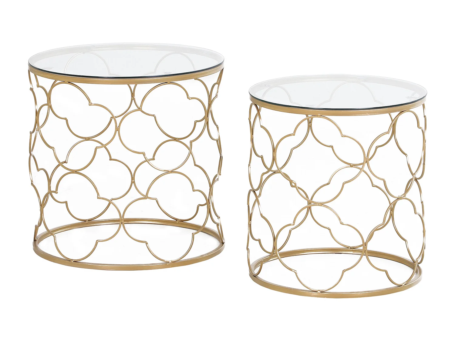 Set 2 tavolini da caffè impilabili art deco in metallo e vetro