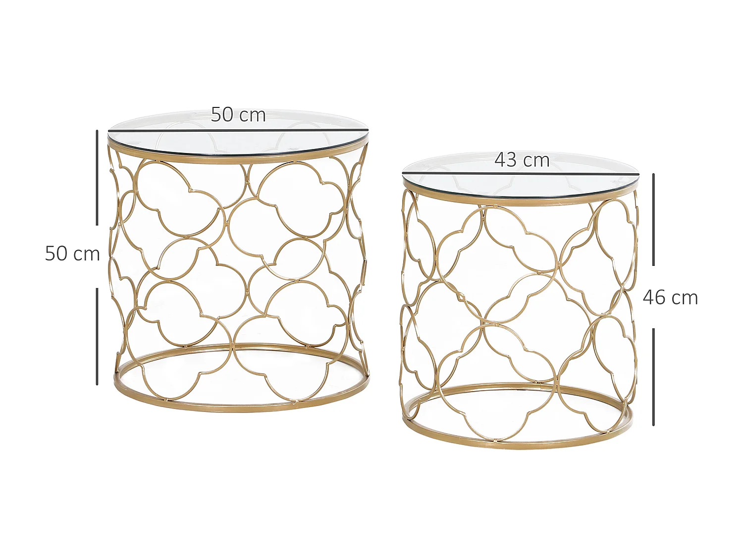 Set 2 tavolini da caffè impilabili art deco in metallo e vetro