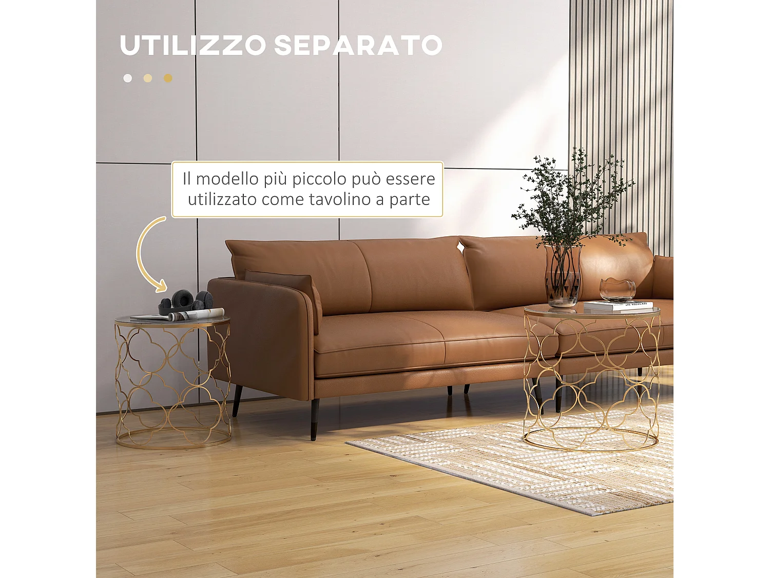 Set 2 tavolini da caffè impilabili art deco in metallo e vetro