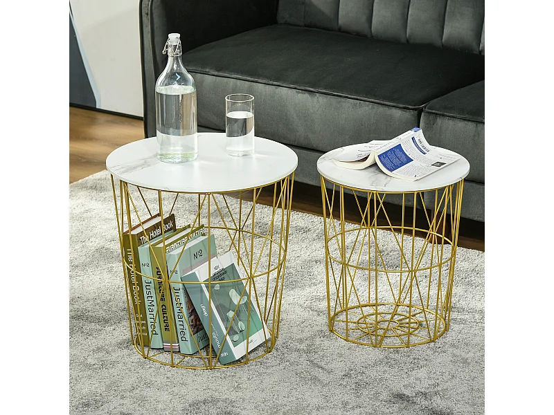 Set 2 tavolini impilabili base contenitore e piano rimovibile