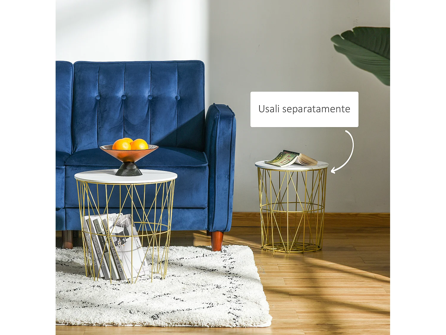 Set 2 tavolini impilabili base contenitore e piano rimovibile