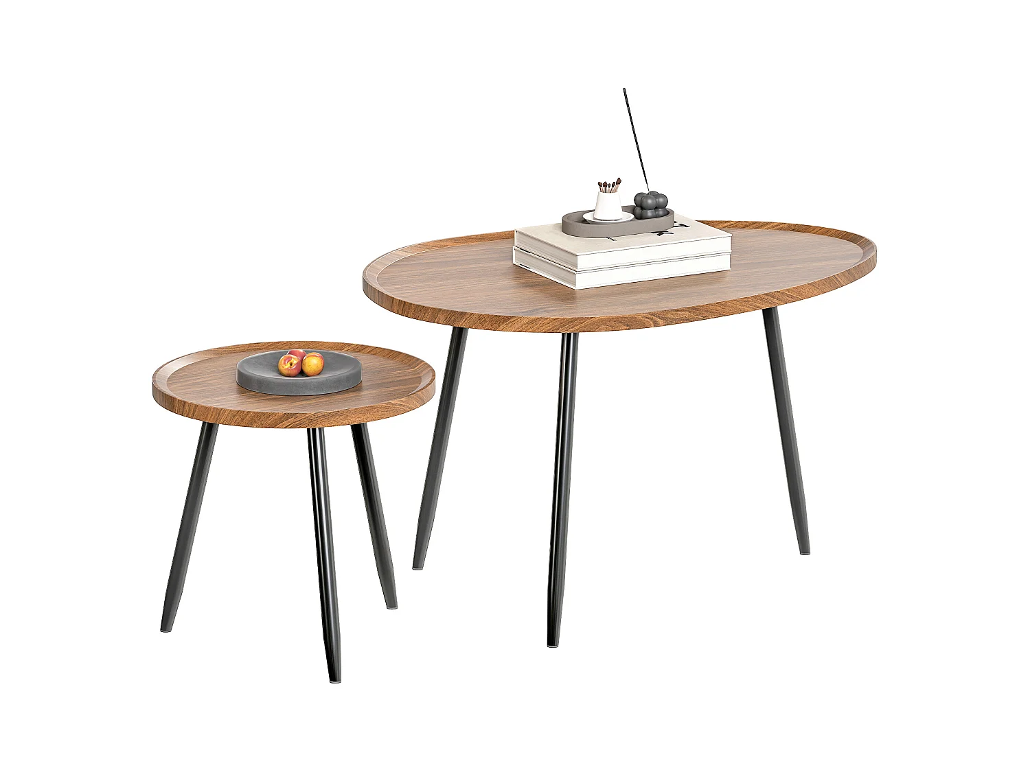 Set 2 tavolini da salotto sovrapponibili in legno e metallo marrone