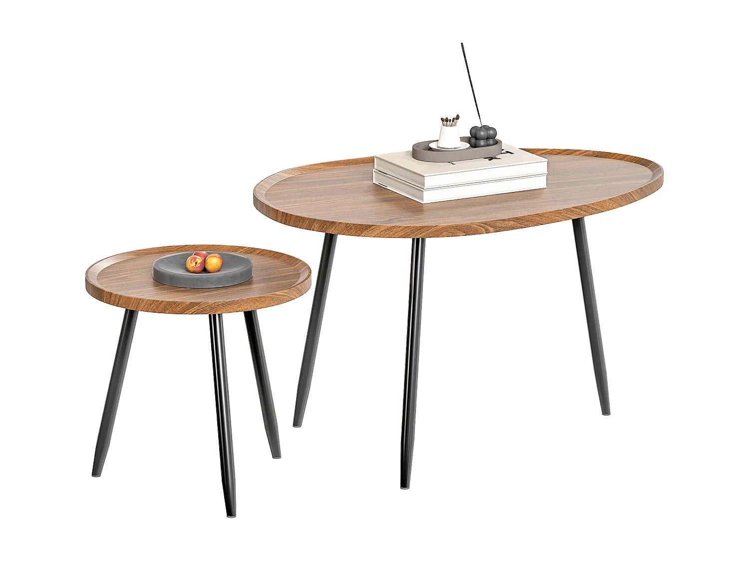 Set 2 tavolini da salotto sovrapponibili in legno e metallo marrone