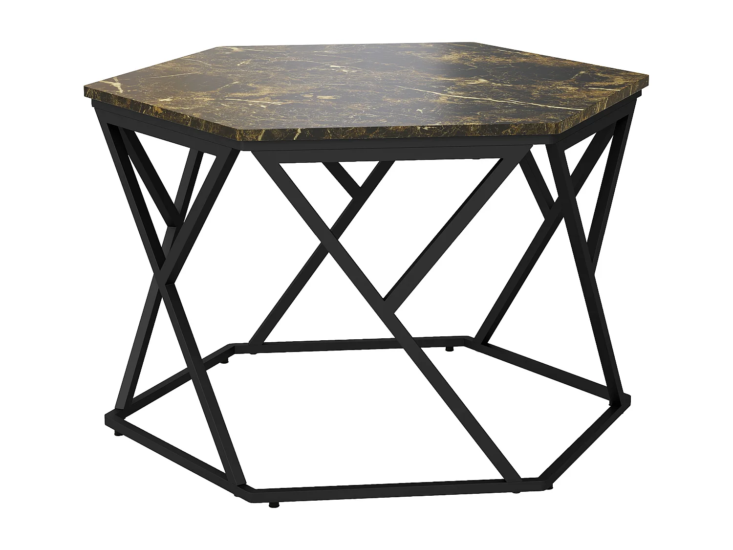 Tavolino da salotto moderno effetto marmo in mdf e acciaio nero