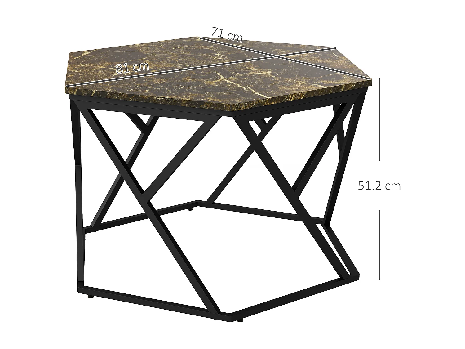 Tavolino da salotto moderno effetto marmo in mdf e acciaio nero