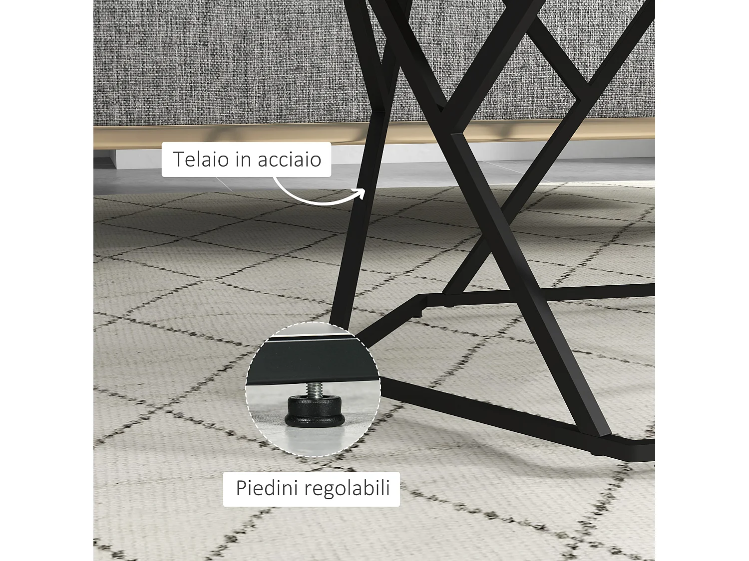 Tavolino da salotto moderno effetto marmo in mdf e acciaio nero