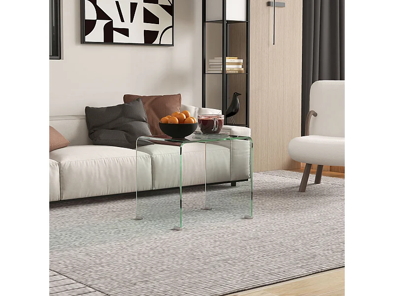 Tavolino da caffè moderno e monoblocco in vetro temperato 50x40x45 cm