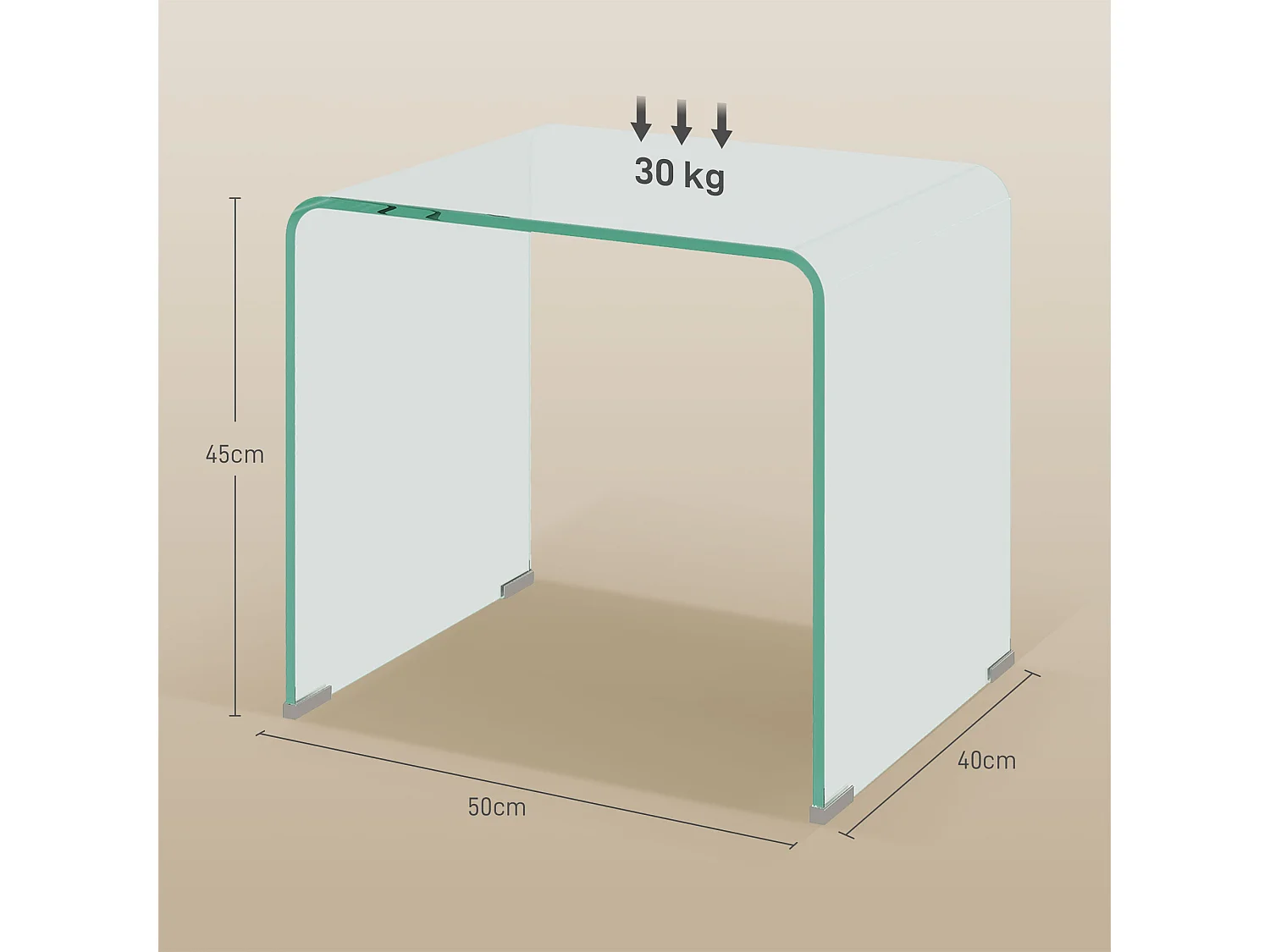 Tavolino da caffè moderno e monoblocco in vetro temperato 50x40x45 cm
