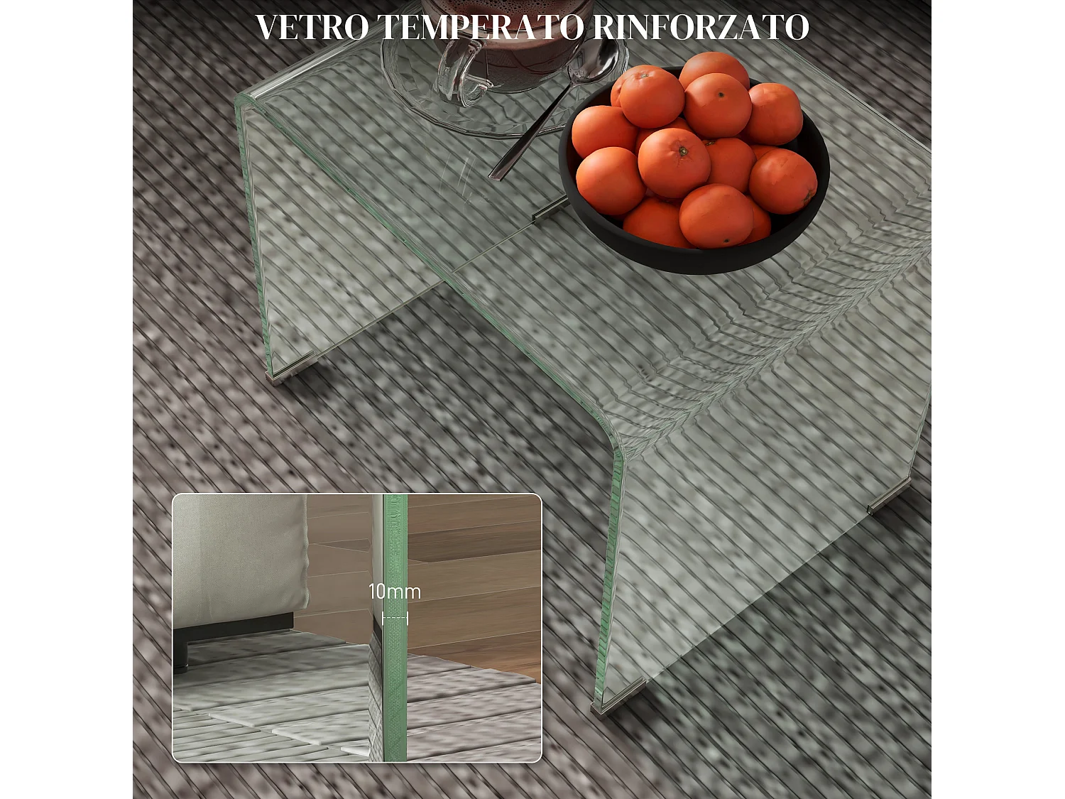 Tavolino da caffè moderno e monoblocco in vetro temperato 50x40x45 cm