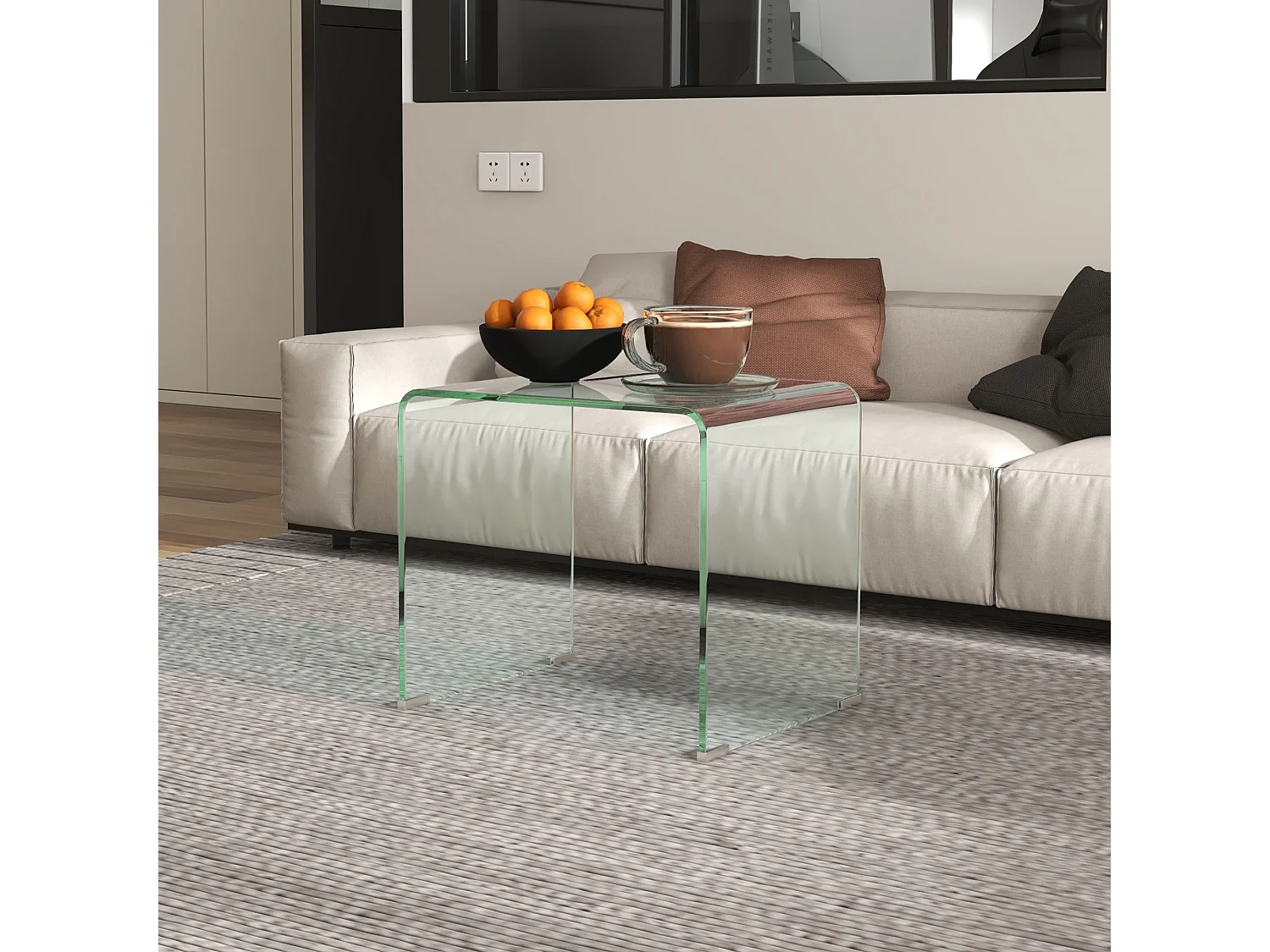 Tavolino da caffè moderno e monoblocco in vetro temperato 50x40x45 cm