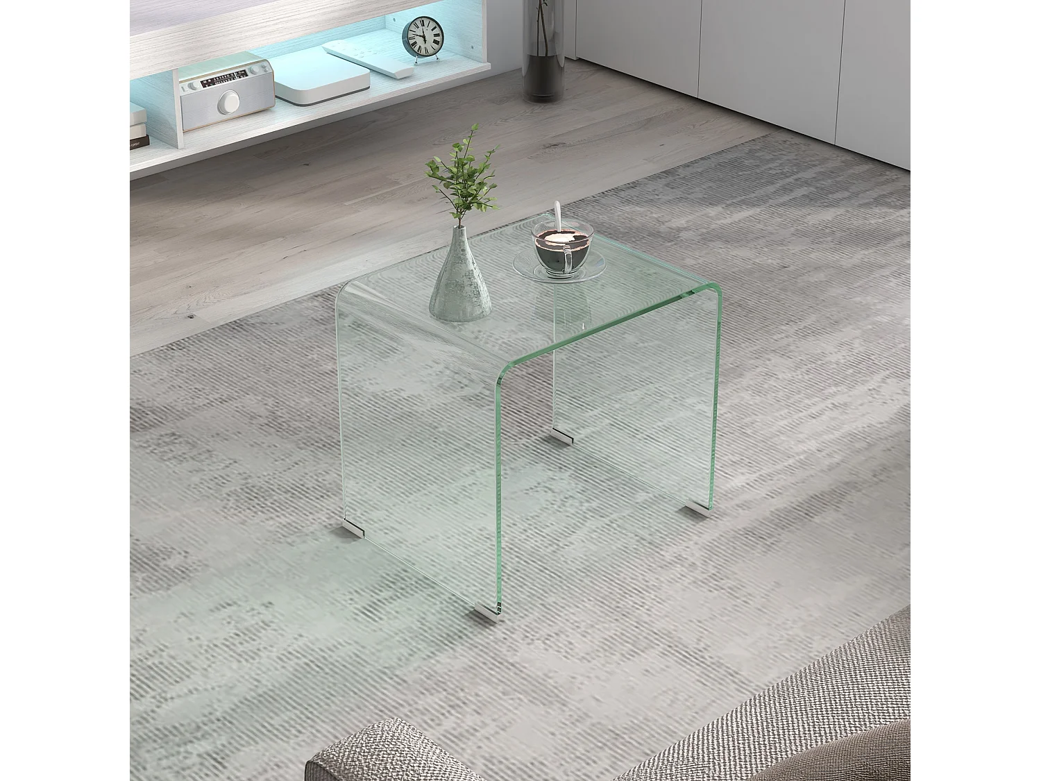 Tavolino da caffè moderno e monoblocco in vetro temperato 50x40x45 cm