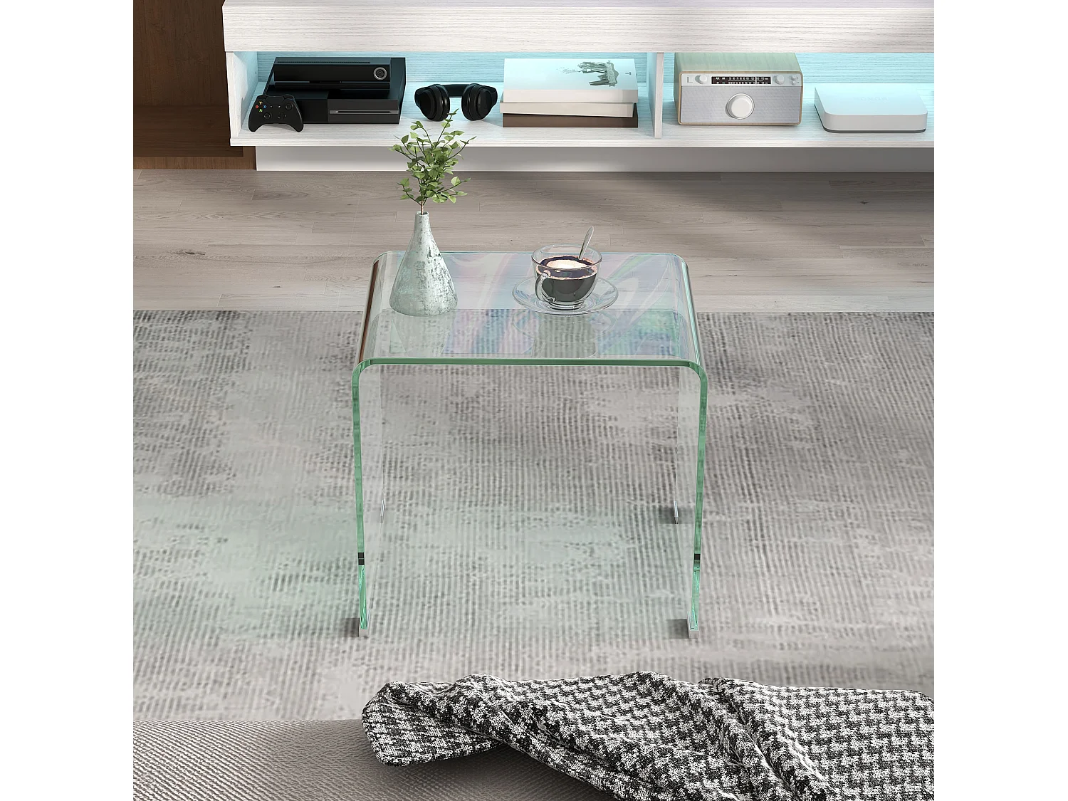 Tavolino da caffè moderno e monoblocco in vetro temperato 50x40x45 cm