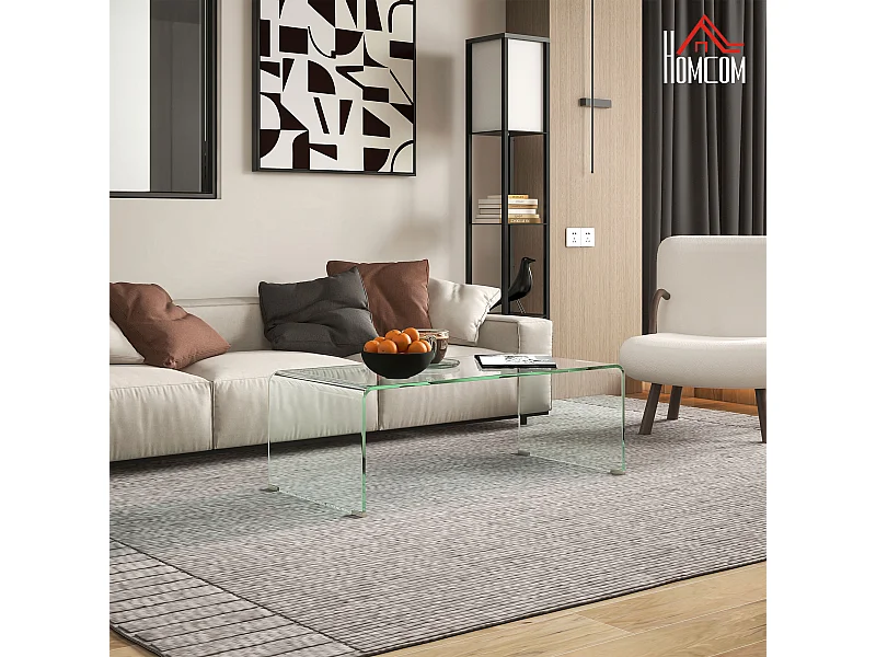 Tavolino da caffè moderno e monoblocco in vetro temperato 100x50x35 cm