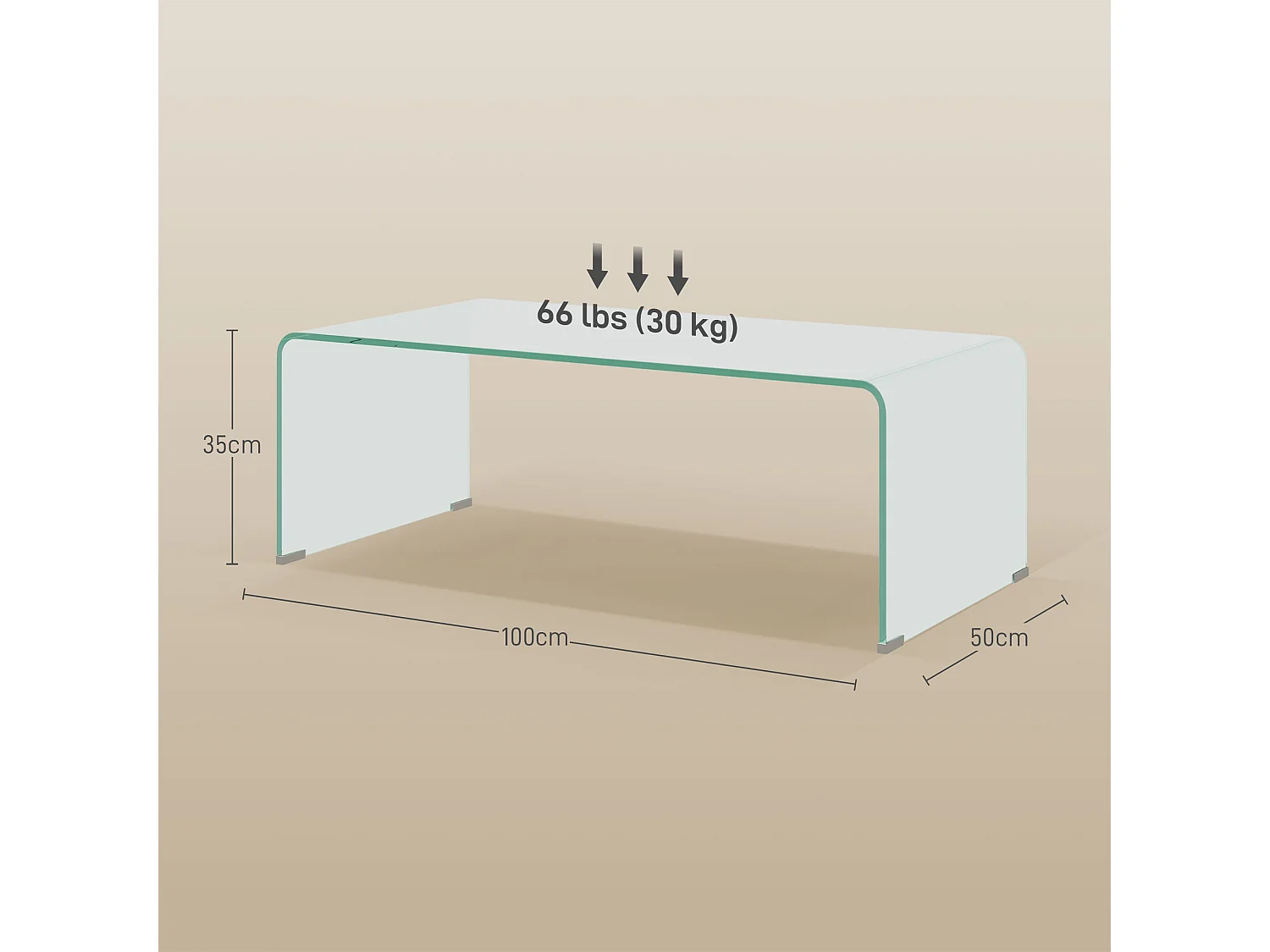 Tavolino da caffè moderno e monoblocco in vetro temperato 100x50x35 cm