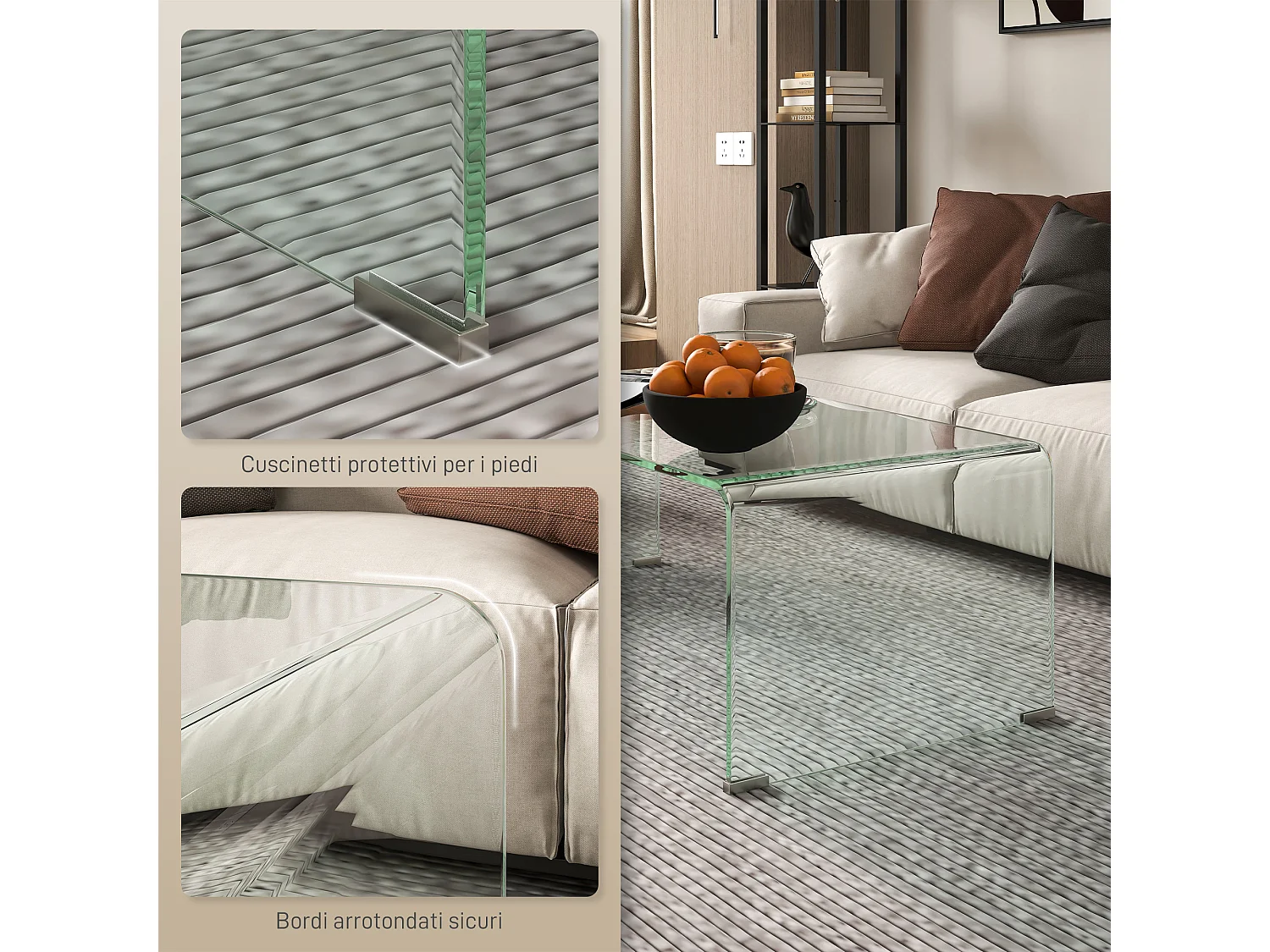 Tavolino da caffè moderno e monoblocco in vetro temperato 100x50x35 cm