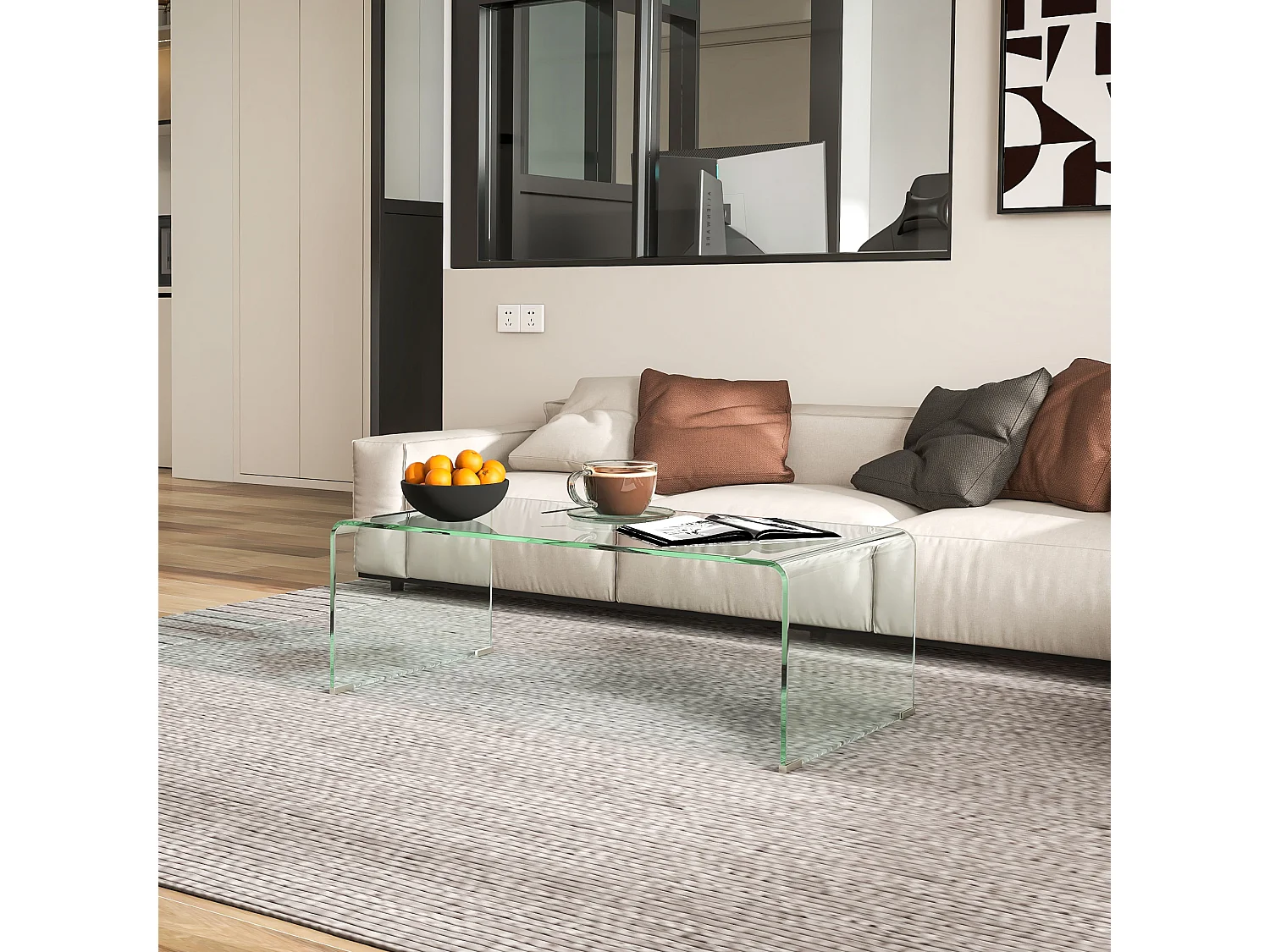 Tavolino da caffè moderno e monoblocco in vetro temperato 100x50x35 cm