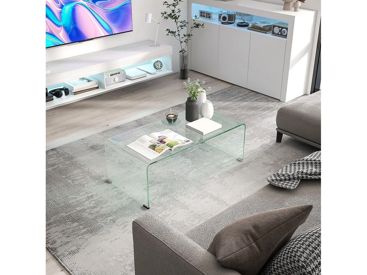 Tavolino da caffè moderno e monoblocco in vetro temperato 100x50x35 cm