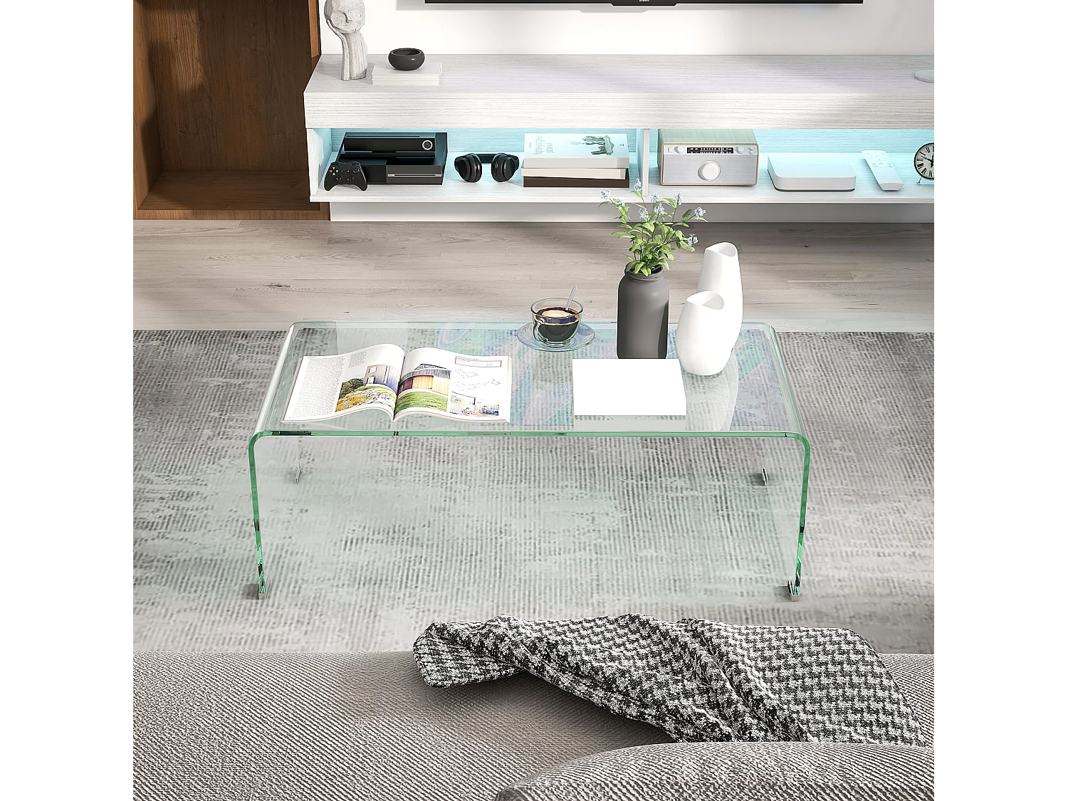 Tavolino da caffè moderno e monoblocco in vetro temperato 100x50x35 cm