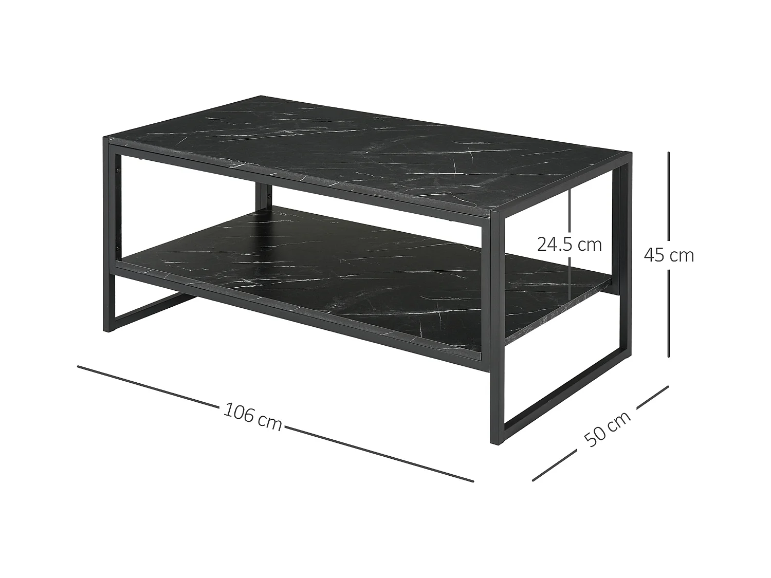 Tavolino da caffè nero effetto marmo con ripiano
