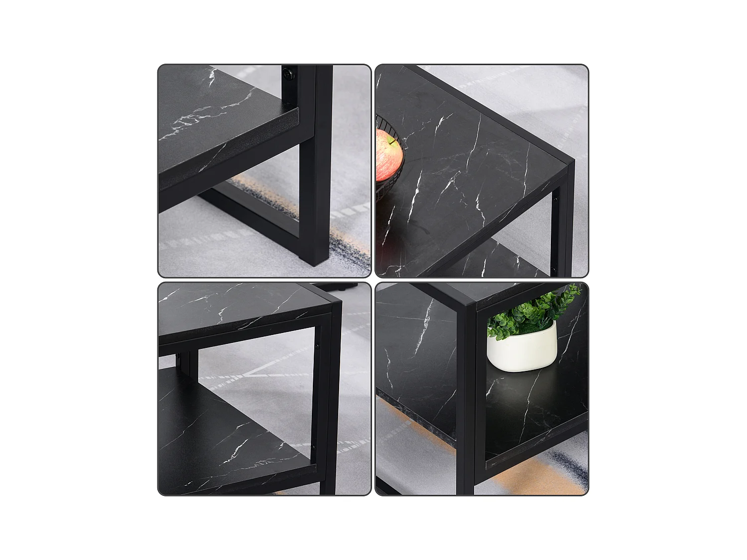 Tavolino da caffè nero effetto marmo con ripiano