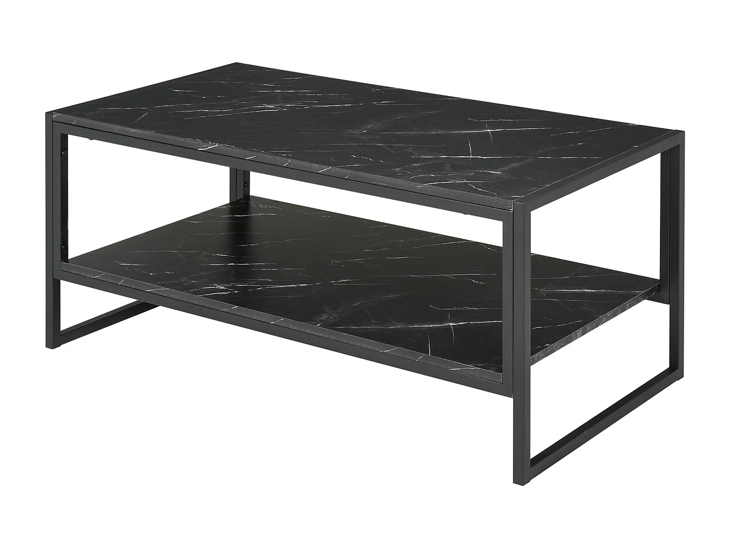 Tavolino da caffè nero effetto marmo con ripiano