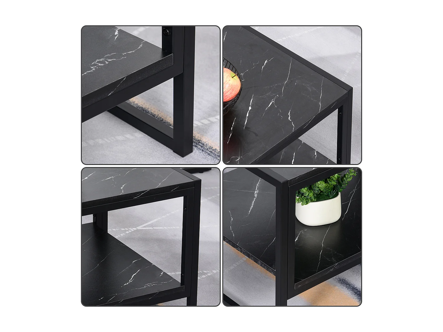Tavolino da caffè nero effetto marmo con ripiano