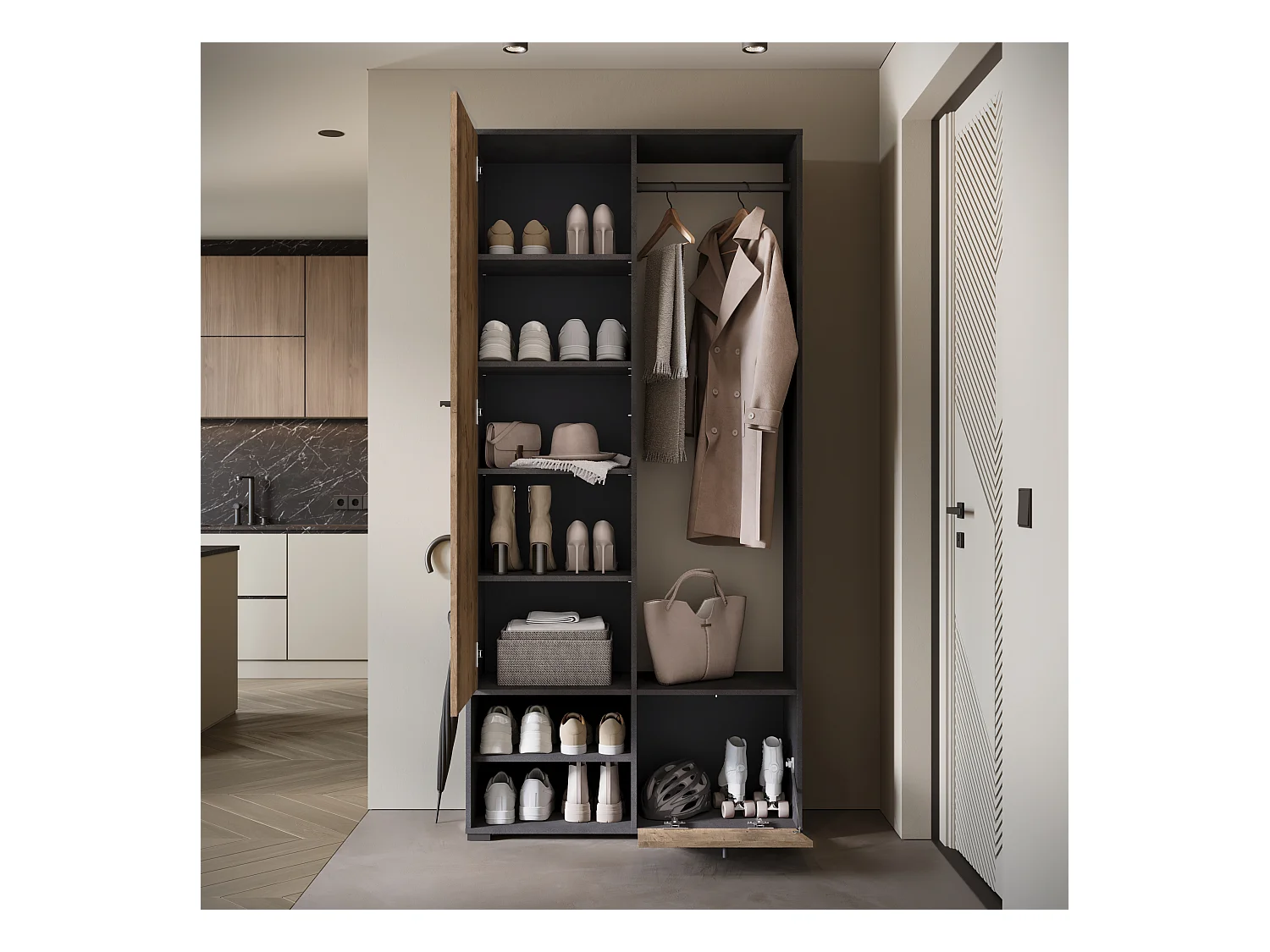 MINIO go for it, armoire DAFNI couleur matera/ châtaigne Wroclaw