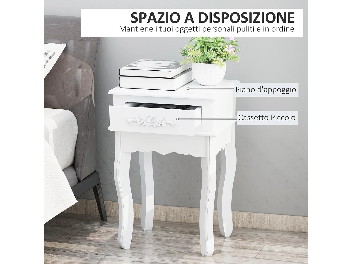 Tavolino da divano con cassetto multiuso in legno bianco