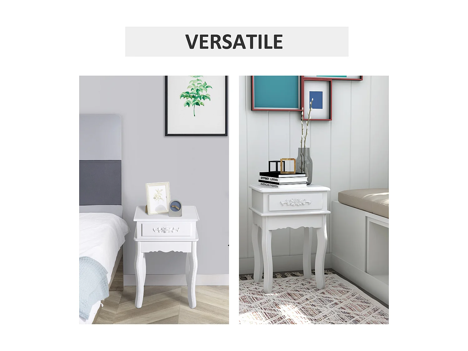 Tavolino da divano con cassetto multiuso in legno bianco