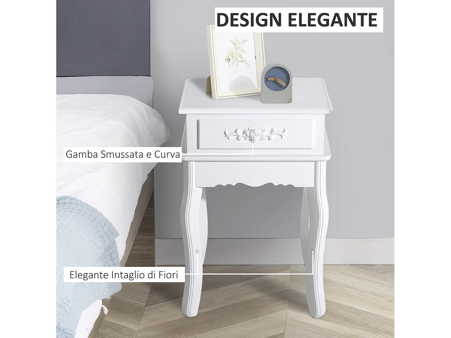 Tavolino da divano con cassetto multiuso in legno bianco