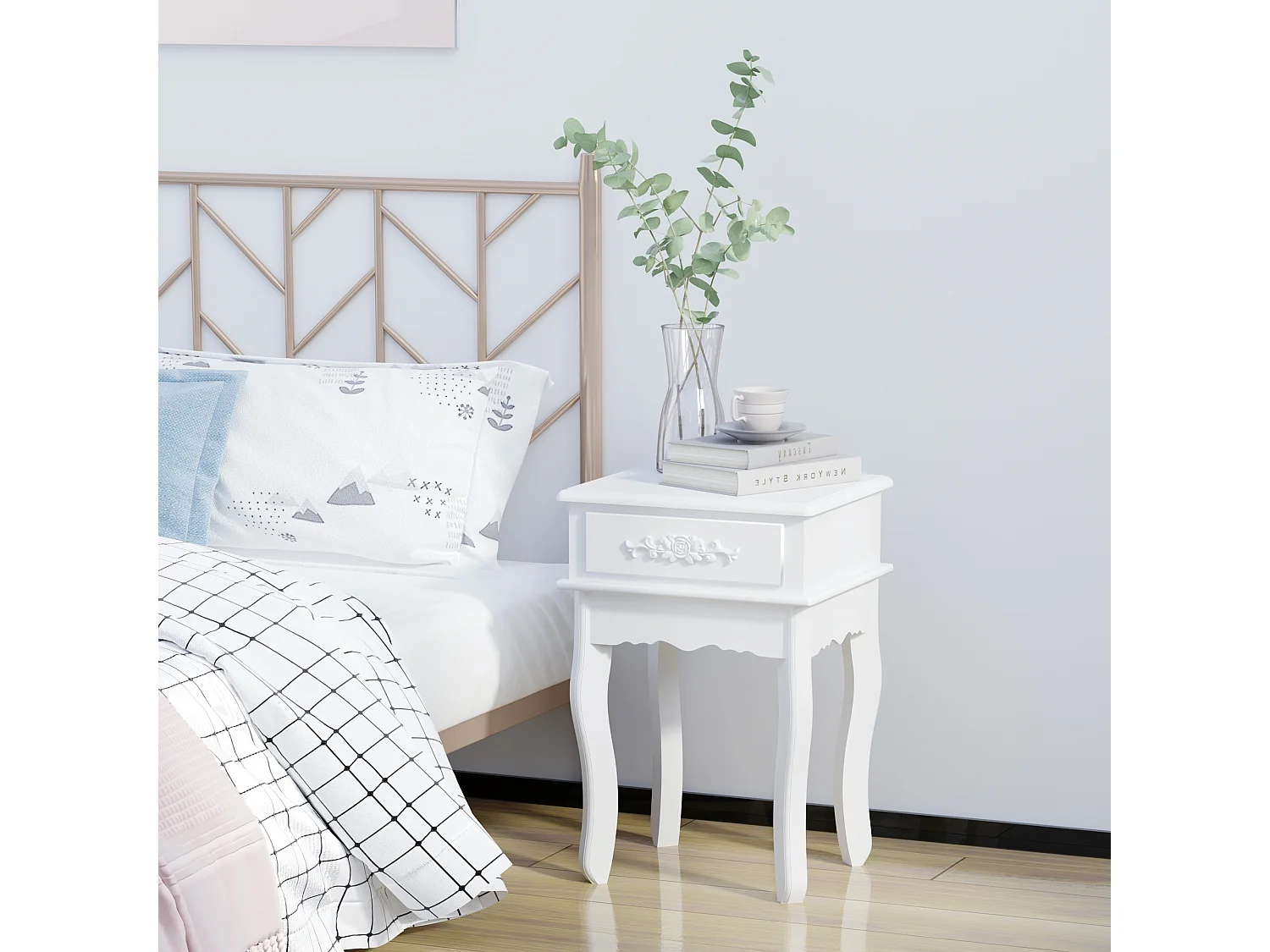 Tavolino da divano con cassetto multiuso in legno bianco