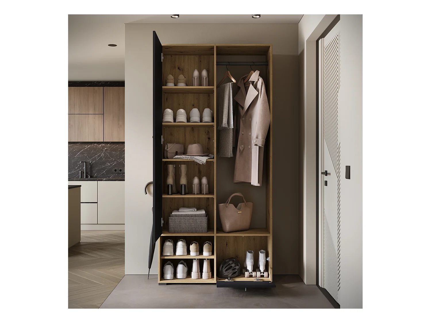 MINIO go for it, armoire DAFNI en chêne artisan/noir