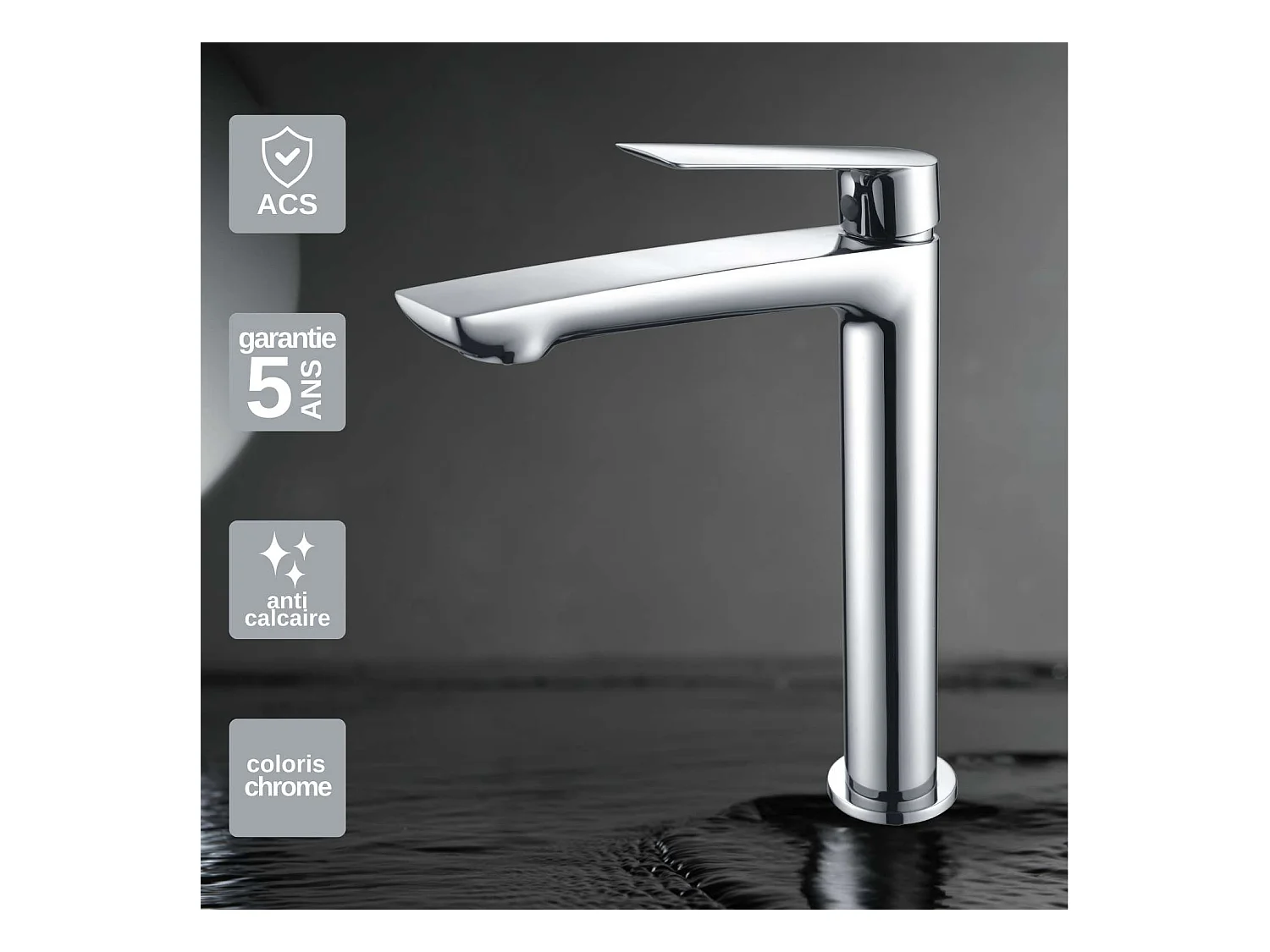 Mitigeur Lavabo Salle de Bain chromé – Bec Haut Anti-Calcaire – Design moderne - LUXOR IMEX