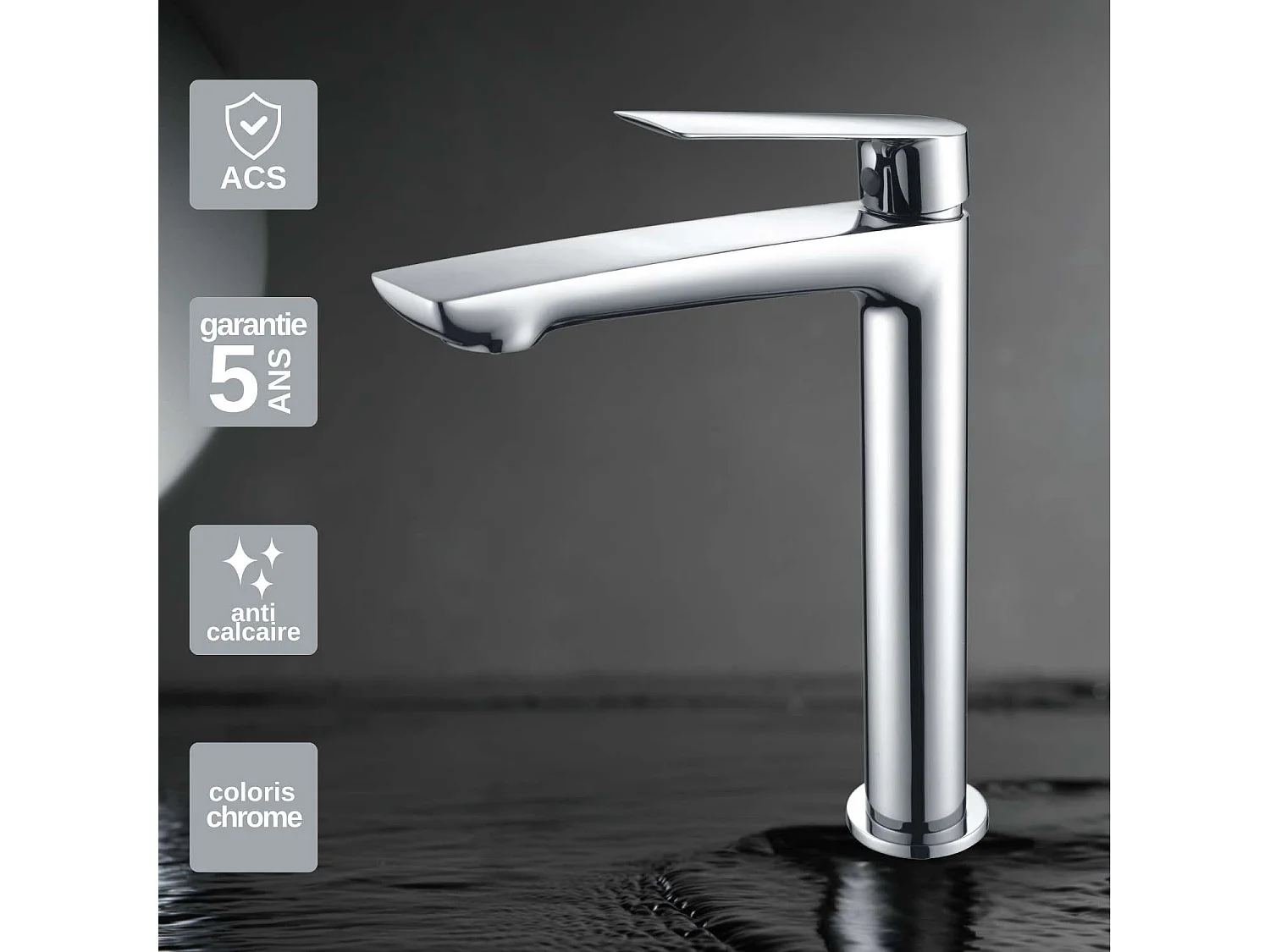 Mitigeur Lavabo Salle de Bain chromé – Bec Haut Anti-Calcaire – Design moderne - LUXOR IMEX