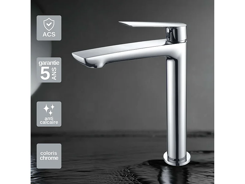 Mitigeur Lavabo Salle de Bain chromé – Bec Haut Anti-Calcaire – Design moderne - LUXOR IMEX