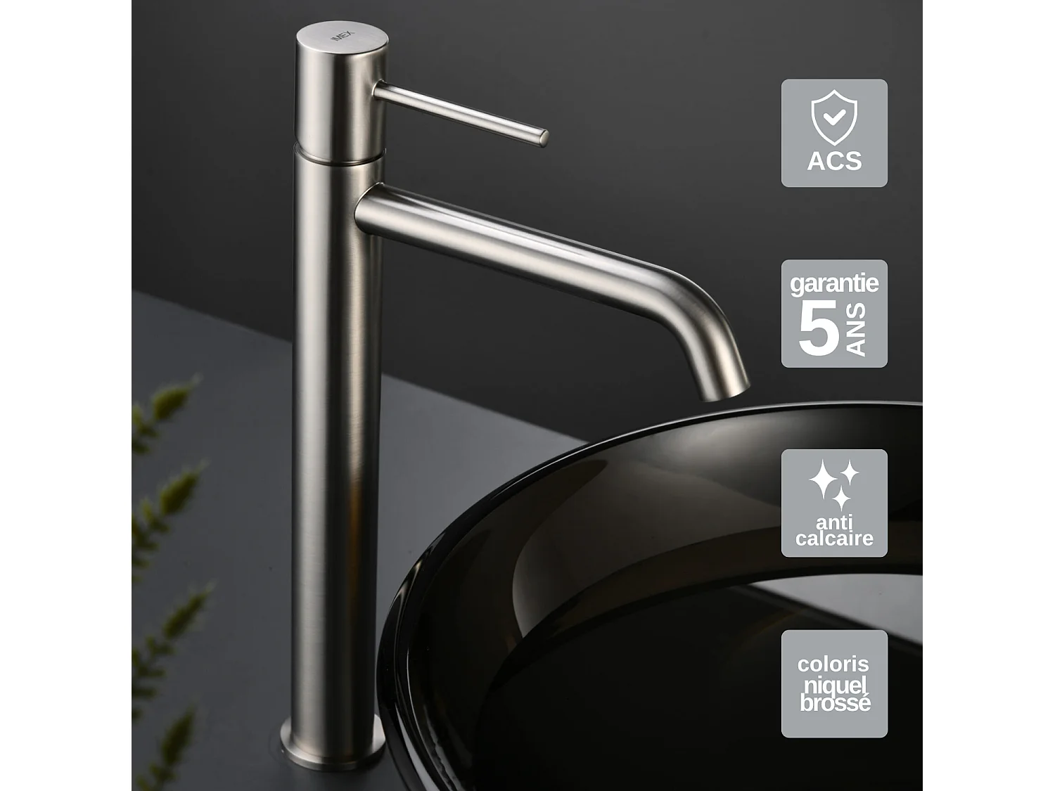 Mitigeur Lavabo Salle de Bain niquel brossé – Bec Haut Anti-Calcaire – Design Moderne - MONZA IMEX