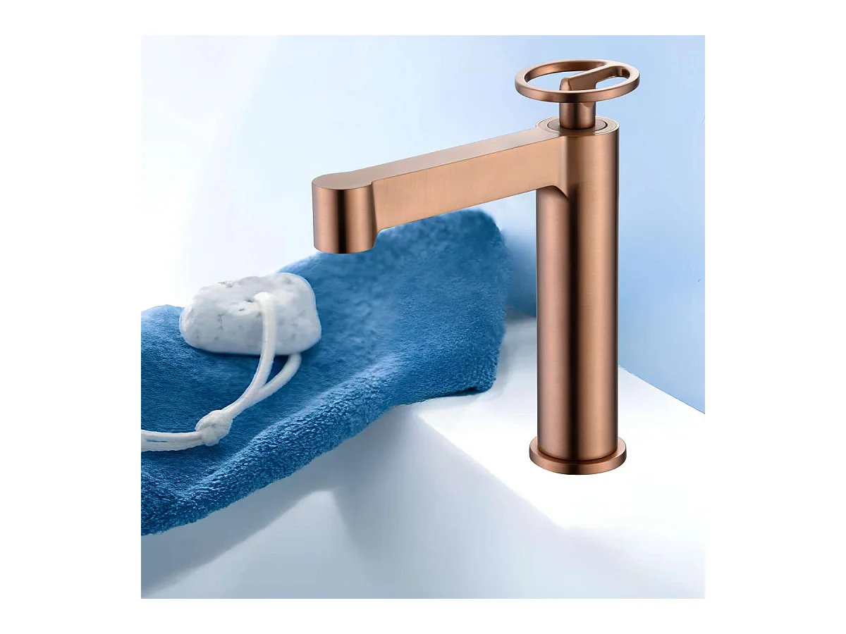 Robinet Mitigeur de Lavabo Anti-Calcaire Bec Bas Or Rose Cuivré OLIMPO BDC033-1ORC