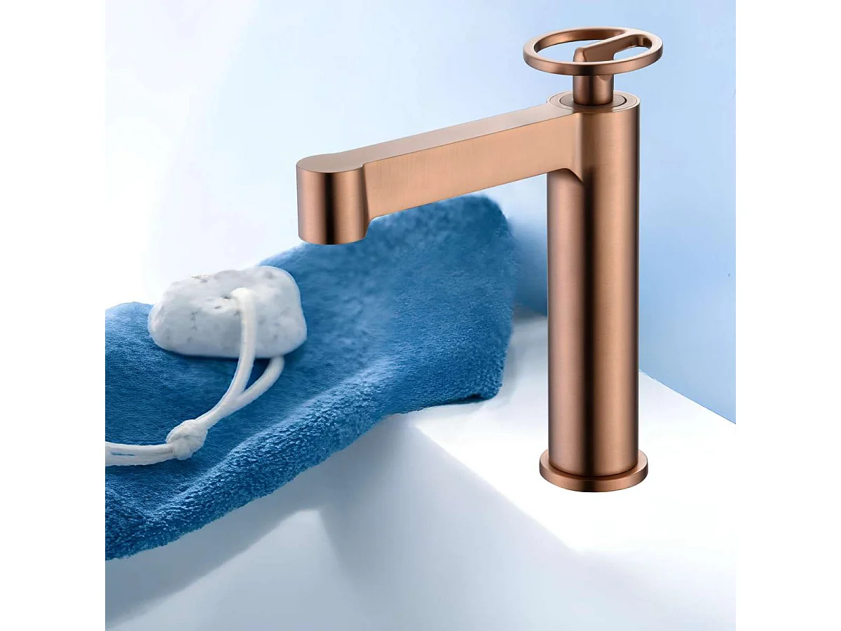 Robinet Mitigeur de Lavabo Anti-Calcaire Bec Bas Or Rose Cuivré OLIMPO BDC033-1ORC