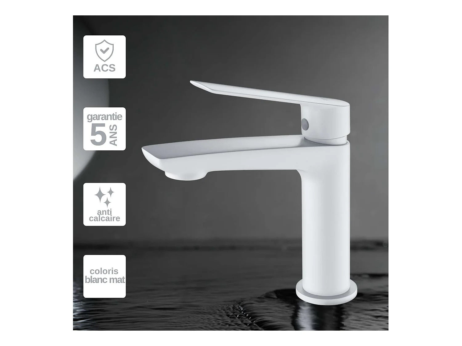Robinet Mitigeur de Lavabo Anti-Calcaire Bec Bas Blanc Mat IMEX LUXOR  BDX023-1BL