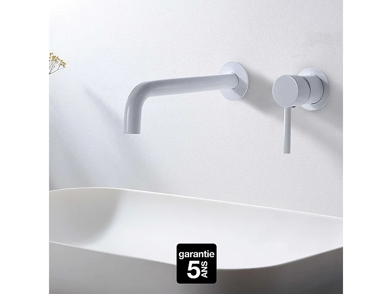 Mitigeur Lavabo Encastré Salle de Bain blanc mat – Anti-Calcaire – Design moderne - ETNA IMEX