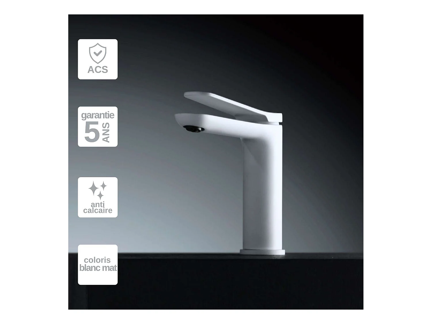 Robinet Mitigeur de Lavabo Anti-Calcaire Bec Bas Blanc Mat IMEX DINAMARCA  BDR031-1BL