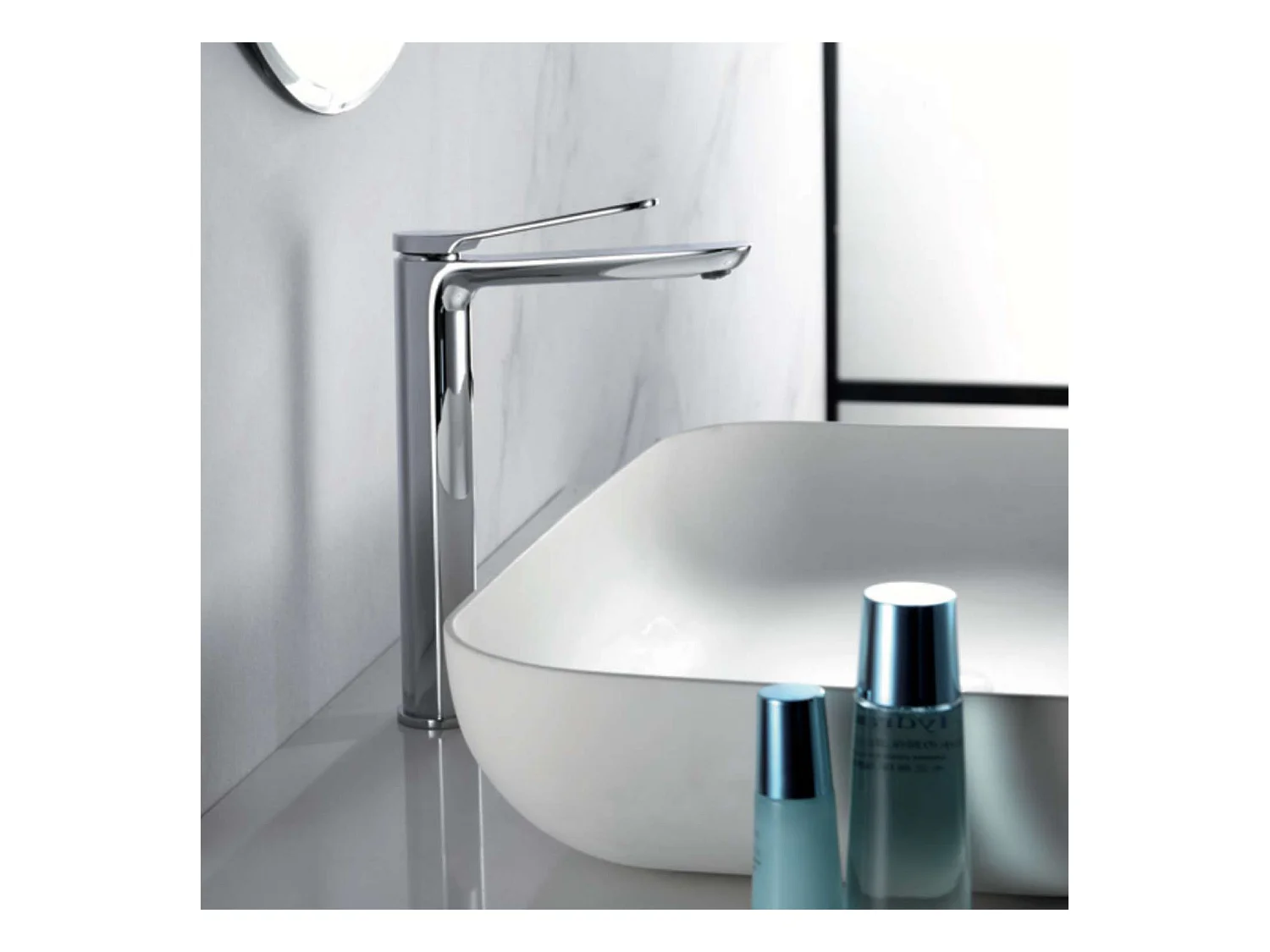 Mitigeur Lavabo Salle de Bain chromé – Bec Haut Anti-Calcaire – Design moderne - DINAMARCA IMEX
