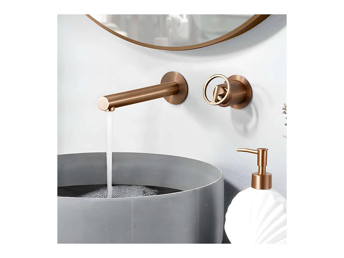 Mitigeur Lavabo Encastré Salle de Bain or rose cuivrée – Anti-Calcaire – Design Moderne - OLIMPO IMEX