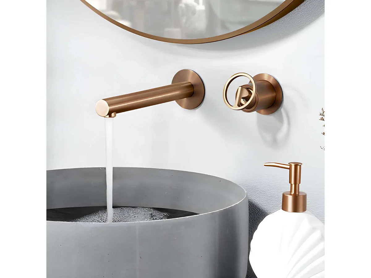 Mitigeur Lavabo Encastré Salle de Bain or rose cuivrée – Anti-Calcaire – Design Moderne - OLIMPO IMEX