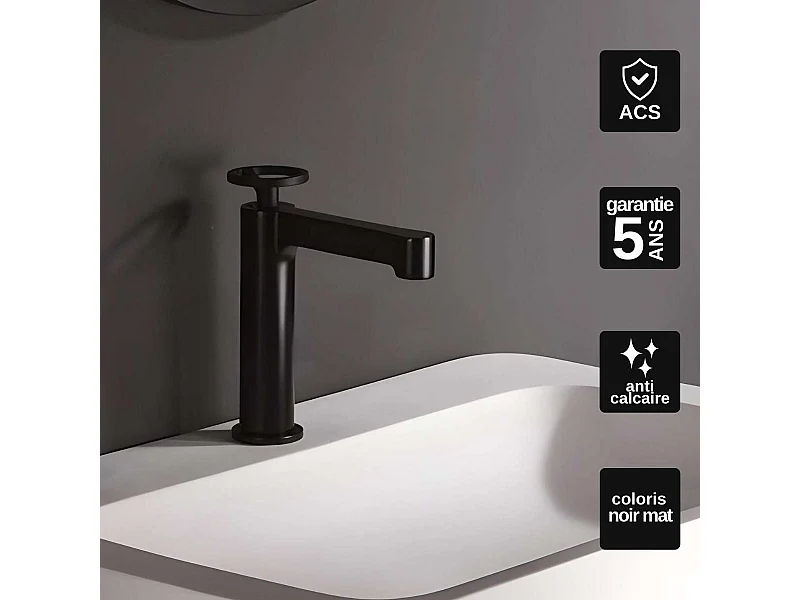 Mitigeur Lavabo Salle de Bain noir mat – Bec Bas Anti-Calcaire – Design moderne - OLIMPO IMEX