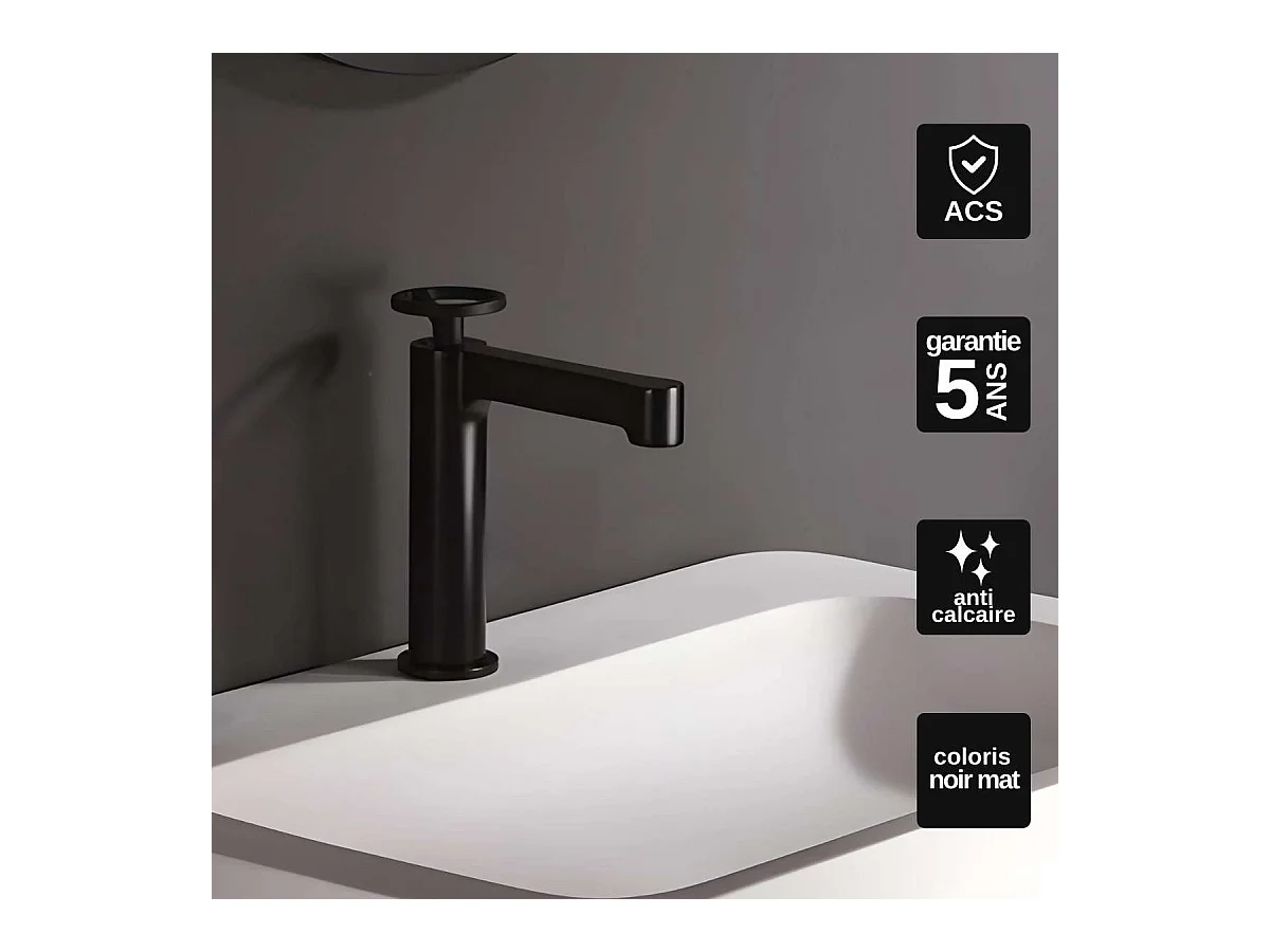 Mitigeur Lavabo Salle de Bain noir mat – Bec Bas Anti-Calcaire – Design moderne - OLIMPO IMEX